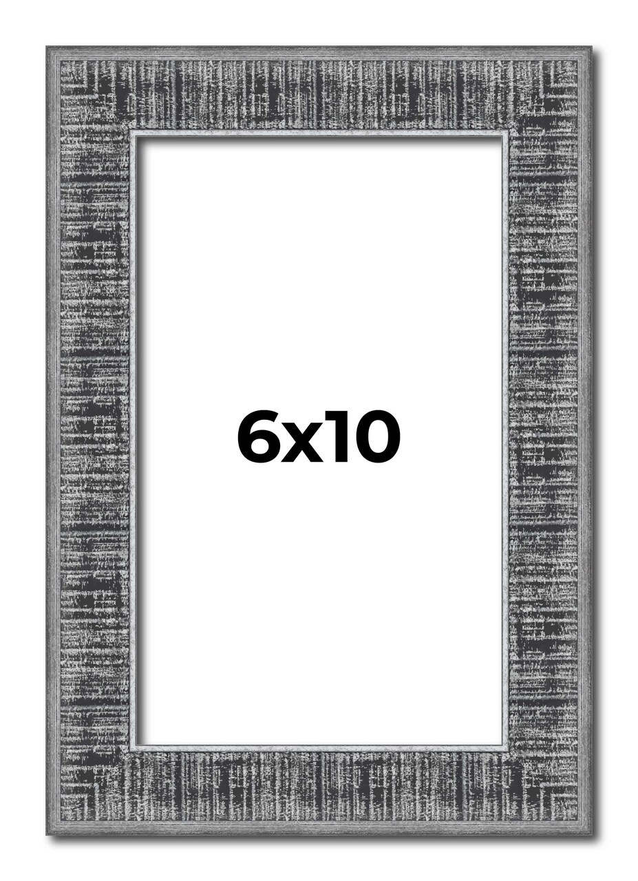 Photo Size Distressed Black Picture Frame - UV Acrylic, Foam Board Backing, Hanging Hardware